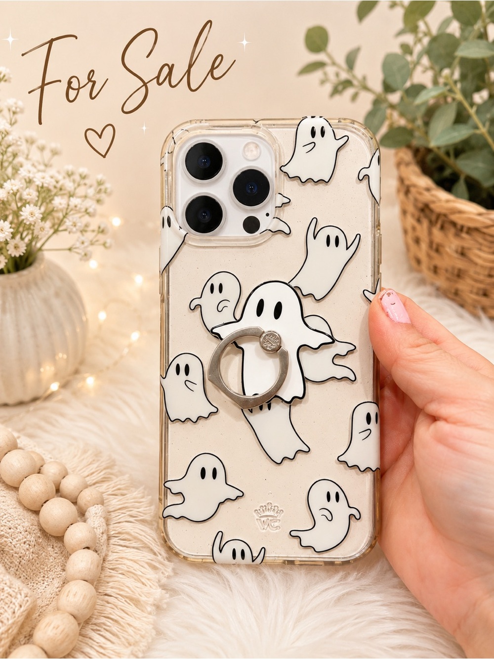 Velvet Caviar Clear Ghost Phone Case with Silver Ring - White